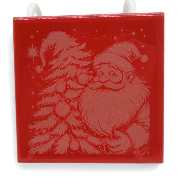 CHRISTMAS Tile Ceramic Engraved Santa Sleigh And Snowman Scenes Set of 4 - Picture 1 of 9